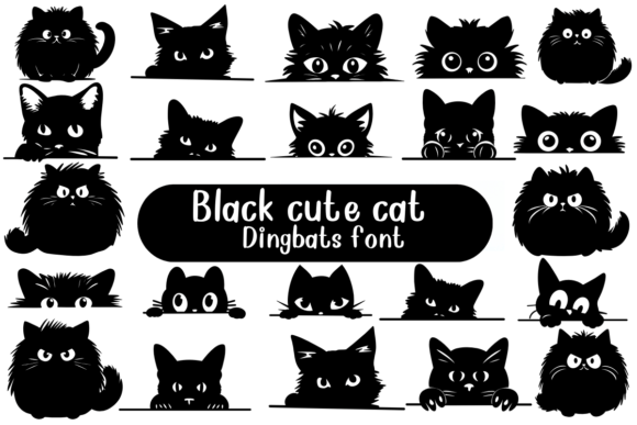 Black Cute Cat: A Playful Dingbat Font for Charming Designs
